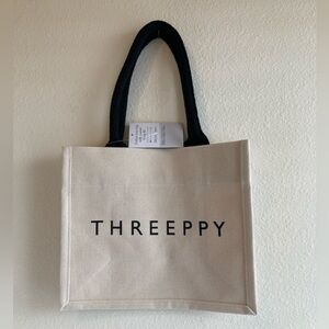 Threeppy Small Canvas Tote Bag with Black Handles from Daiso